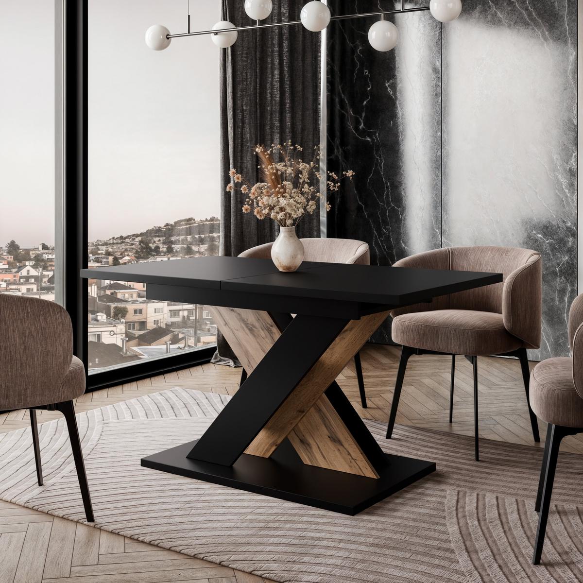 ESSTISCH MERKAS Ausziehbar 120 - 160 / 80 x 76 cm - Eiche Wotan/Schwarz, Holz (120/80/76cm) - MASSENO