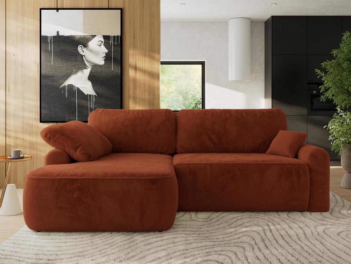 ECKSCHLAFSOFA CUBO L Orange Plüsch - links - Schwarz/Orange, Kunststoff/Textil (273/187cm) - MKS