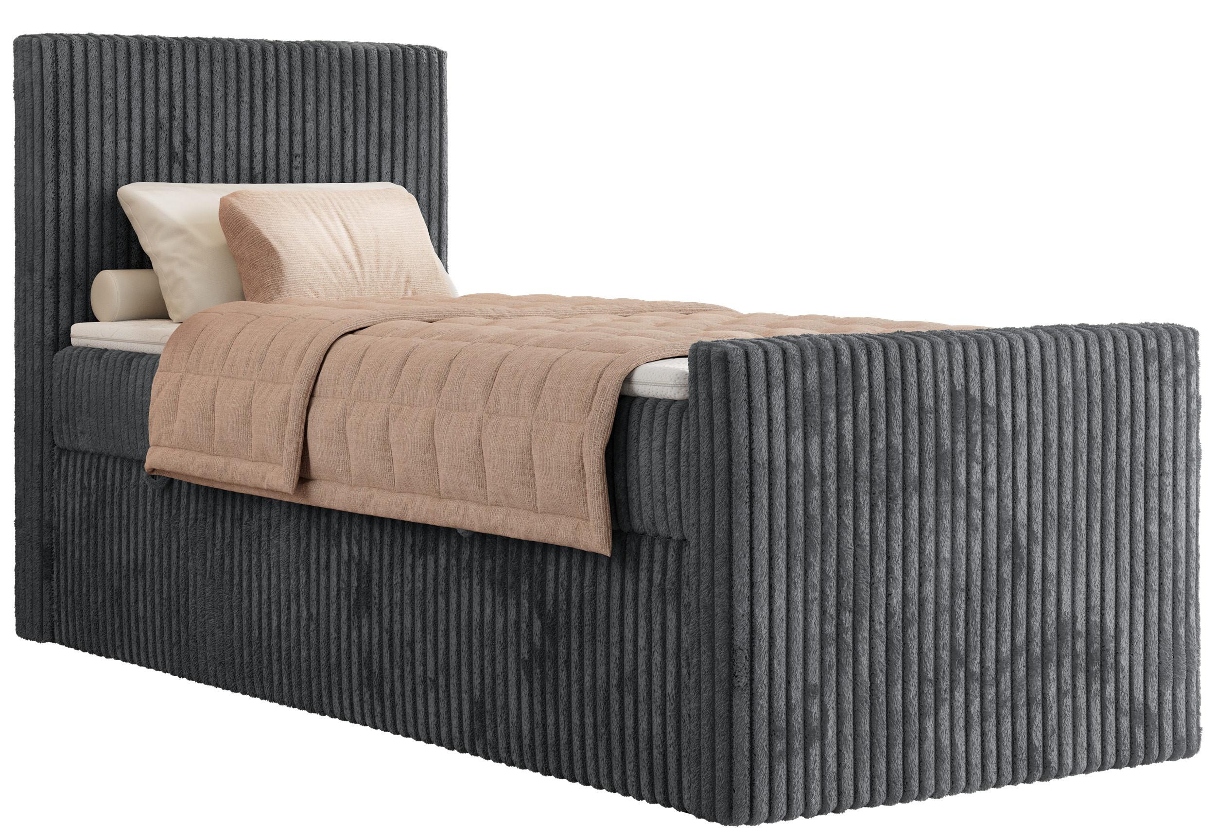 BOXBETT TILIANO DUO 90/200 - Grau Cord - H3 - Topper Visco - Links Seite - Grau, Textil (200/90cm) - MKS
