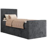 BOXBETT TILIANO DUO 90/200 - Grau Cord - H3 - Topper Visco - Links Seite - Grau, Textil (200/90cm) - MKS