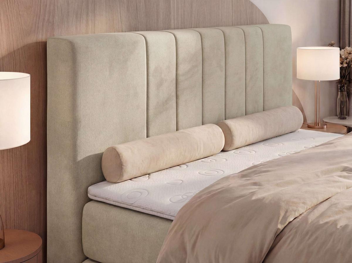 BOXSPRINGBETT INERO KING 140/200 - Beige Velvet - Topper T25 - H3 - Beige/Schwarz, Kunststoff/Textil (140/200cm) - MKS
