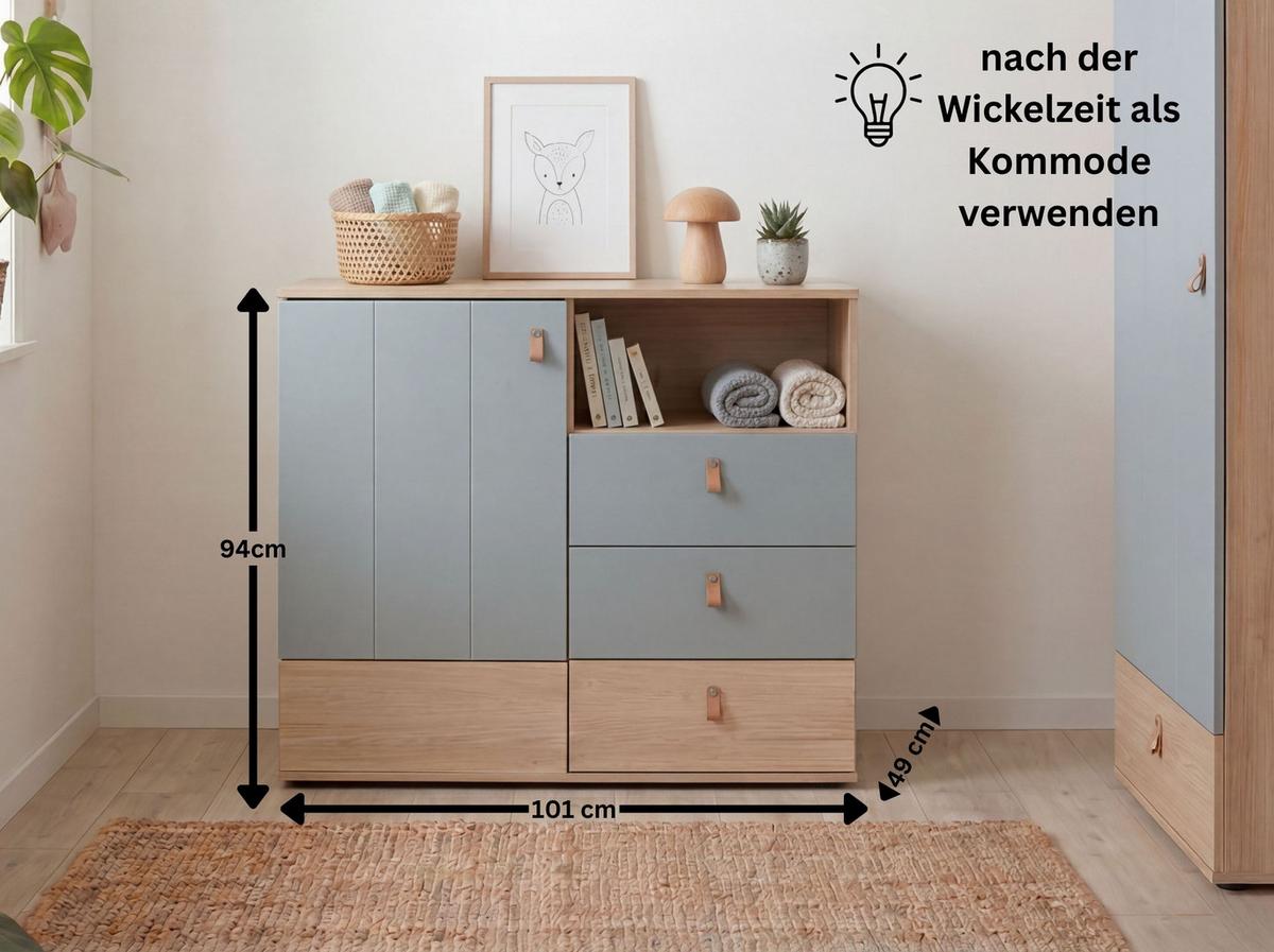 BABYZIMMER SET Roofy 2-tlg. Soft-Close - Salbeigrün/Eichefarben, Leder/Holz (1/1/1cm) - arthur berndt