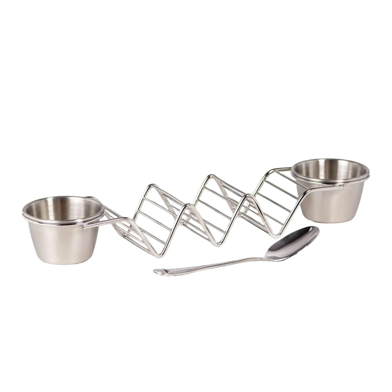 TACO HALTER inkl. 2 Soßenbecher 1 Löffel - Silberfarben, Metall (6.3/4/28.5cm) - Intirilife
