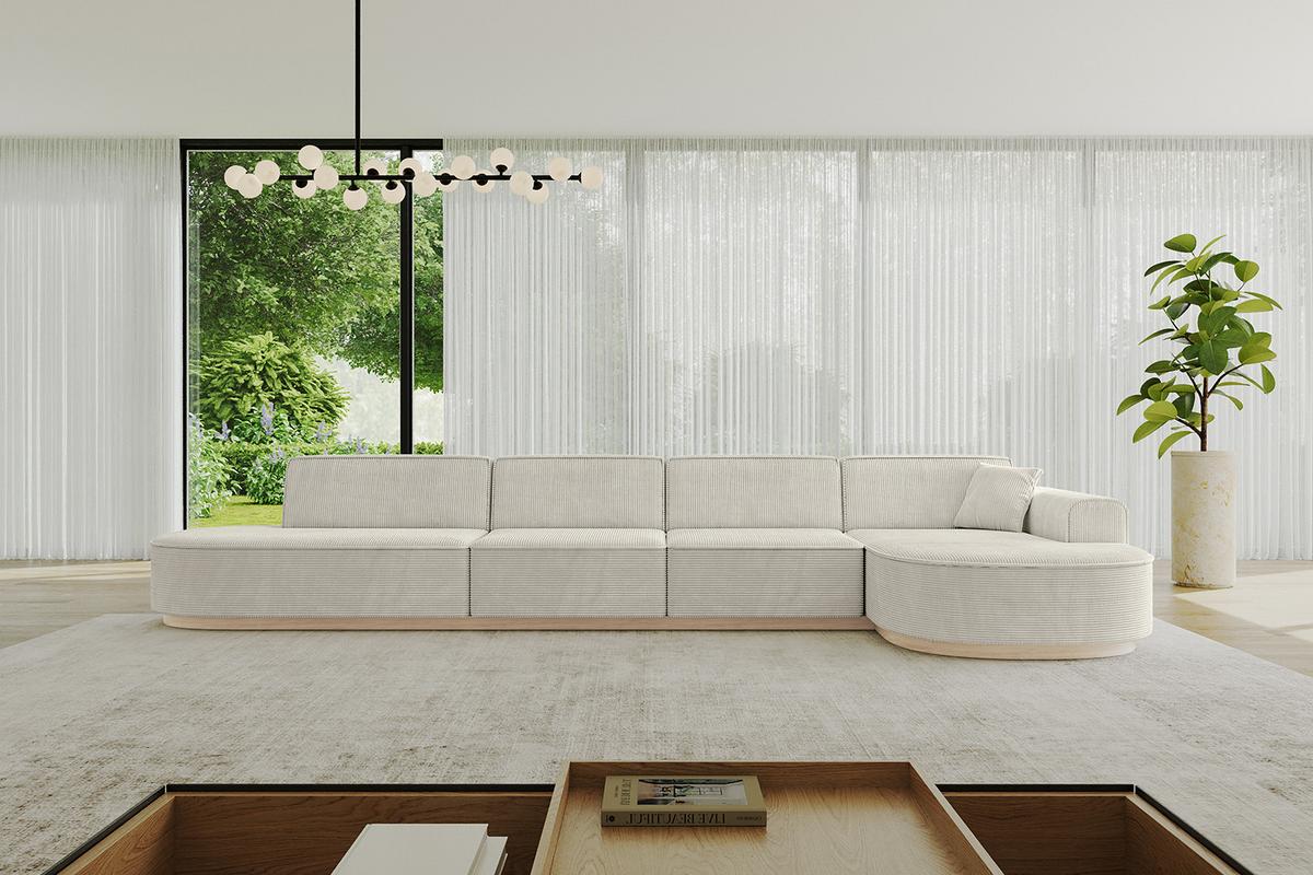 ECKSOFA Ottomane Rechts MARI-L3-v1 - 413x171x83 cm Creme Cord - Hellgrau/Creme, Holzwerkstoff/Textil (171/413cm) - ALTDECOR