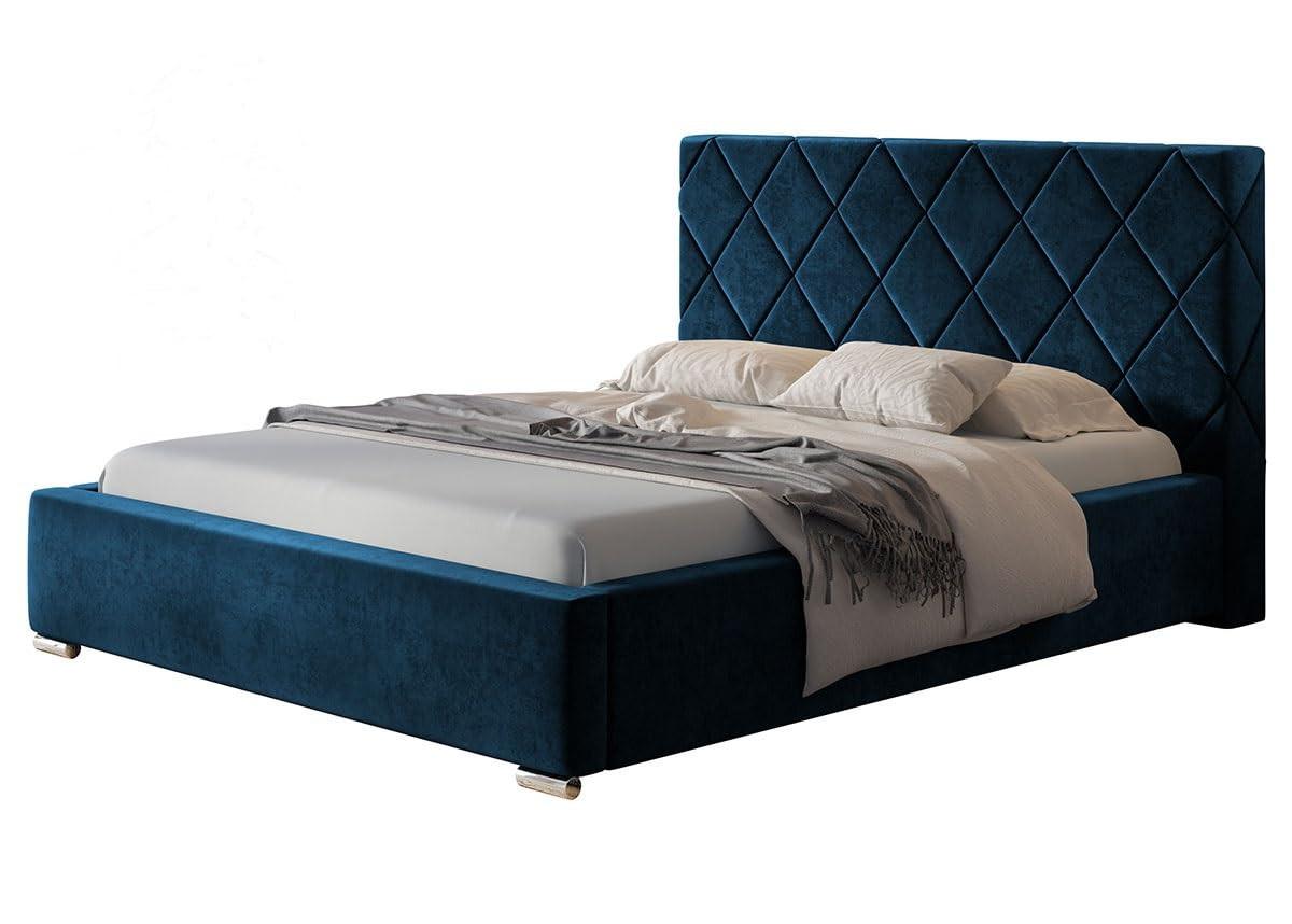 POLSTERBETT Málaga mit Kopfteil, 140x200 cm, Doppelbett mit Bettkasten und Lattenrost aus Holz, Velourstoff Dunkelblau - Dunkelblau, Holz/Textil (140/200cm) - Alpi-Möbel