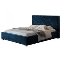 POLSTERBETT Málaga mit Kopfteil, 140x200 cm, Doppelbett mit Bettkasten und Lattenrost aus Holz, Velourstoff Dunkelblau - Dunkelblau, Holz/Textil (140/200cm) - Alpi-Möbel