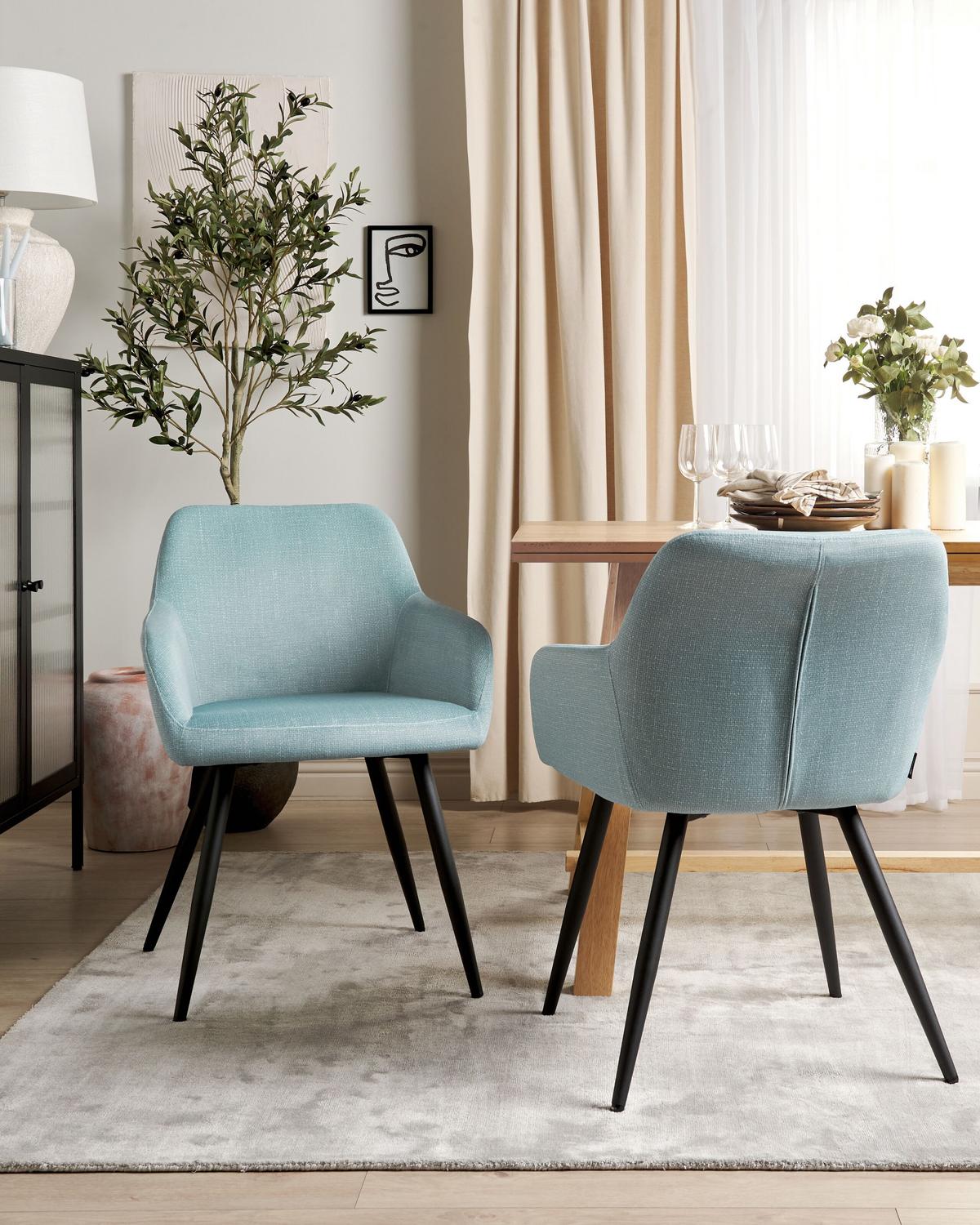 ESSZIMMERSTUHL 2er-Set Samt hellblau Casmalia - Blau/Schwarz, Textil (59/78/62cm) - Beliani
