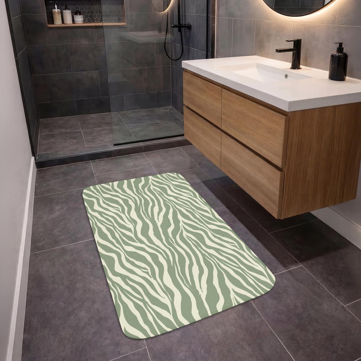 BADEMATTE Zebra - Motiv - Grün 60x90 cm - Salbeigrün, Textil (60/90cm) - OnlyWow