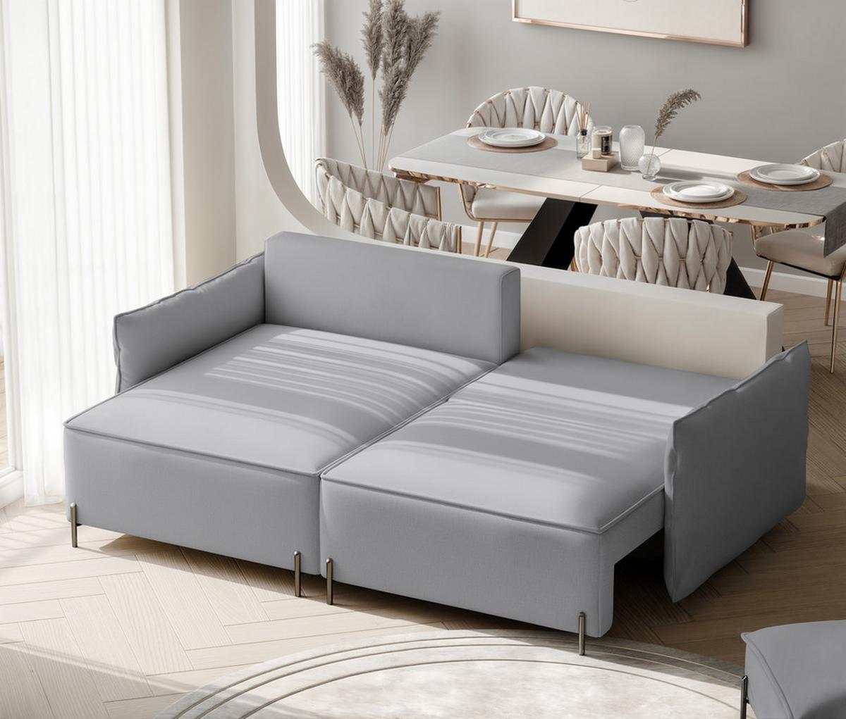ECKSOFA MARCO Rechts, mit Schlaffunktion und Bettkasten, Grau - Grau, Textil/Metall (221/148cm) - Idohome