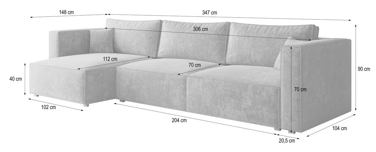 ECKSOFA TOLMO LM Hellgrau Chenille mit Schlaffunktion - Hellgrau, Holzwerkstoff/Textil (347/148cm) - MASSENO