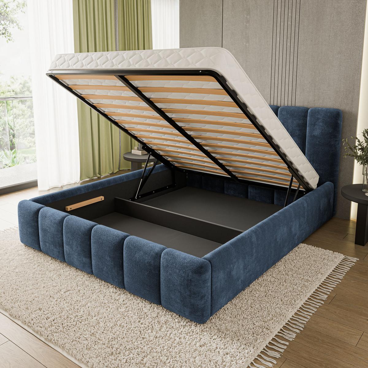 POLSTERBETT ATTORA LM 200x200 cm mit Bettkästen - Blau - Blau, Holz (200/200cm) - MASSENO