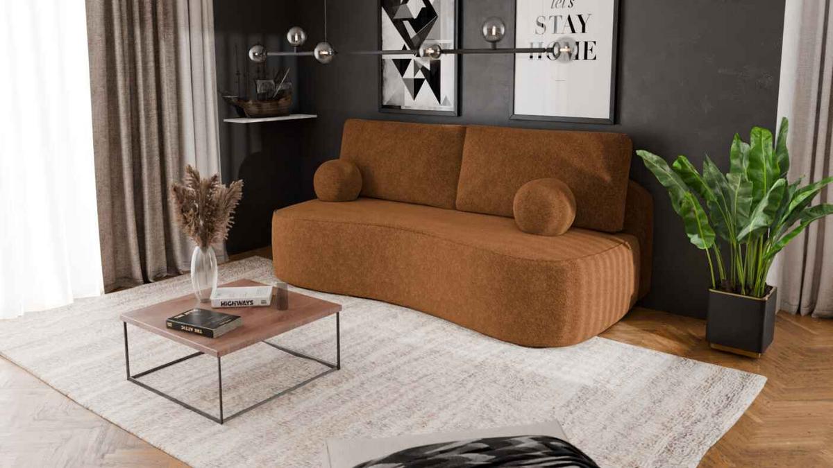 BETTSOFA ROTONDO Braun Bucle-Stoff mit Schlaffunktion - Braun, Textil (101/93/207cm) - MASSENO