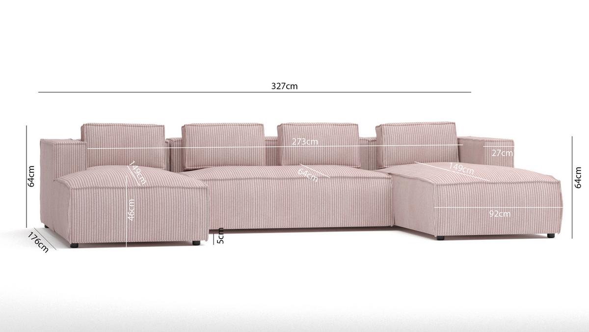 WOHNLANDSCHAFT Nova Puderrosa Cord - Pink/Schwarz, Holz/Kunststoff (327/64/176cm) - S-Style Möbel