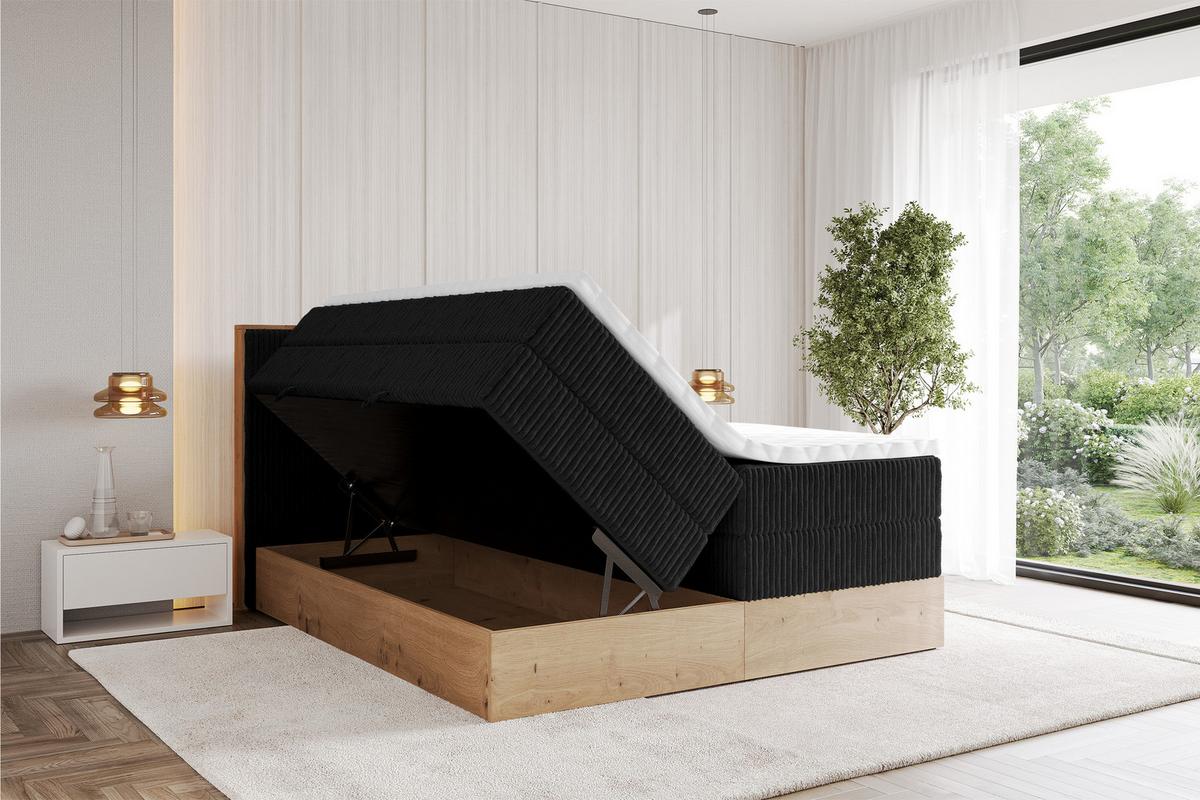 BOXSPRINGBETT LOLLI9 -KING 140x200 - H3/H4 Schwarz - Schwarz, Holzwerkstoff (140/200cm) - ALTDECOR