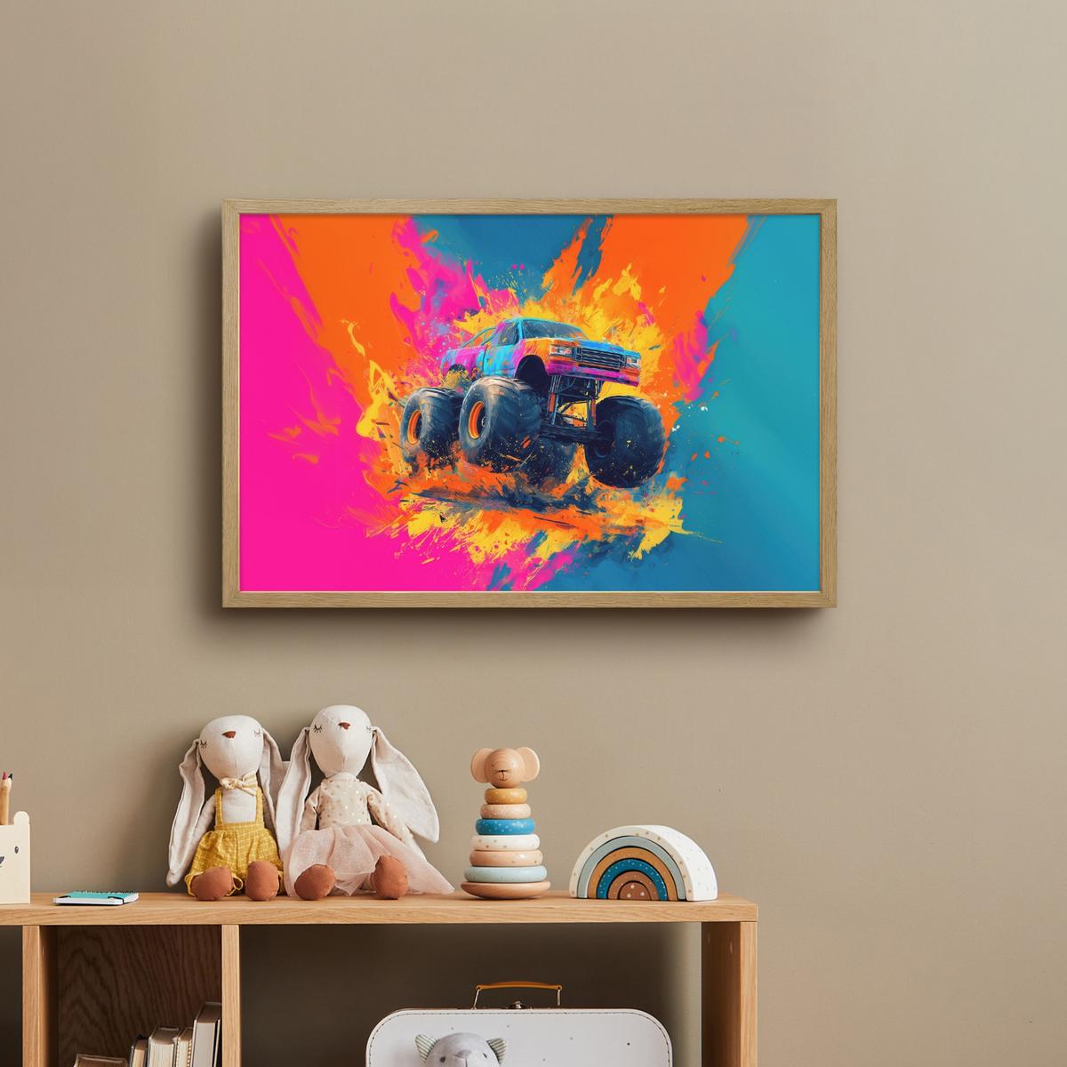 NACHTTISCHLAMPE MIT AKKU Monstertruck - Abstrakt - Farbspritzer - Farbenfroh 60x40 cm - Pink, Holzwerkstoff (8/60/40cm) - OnlyWow