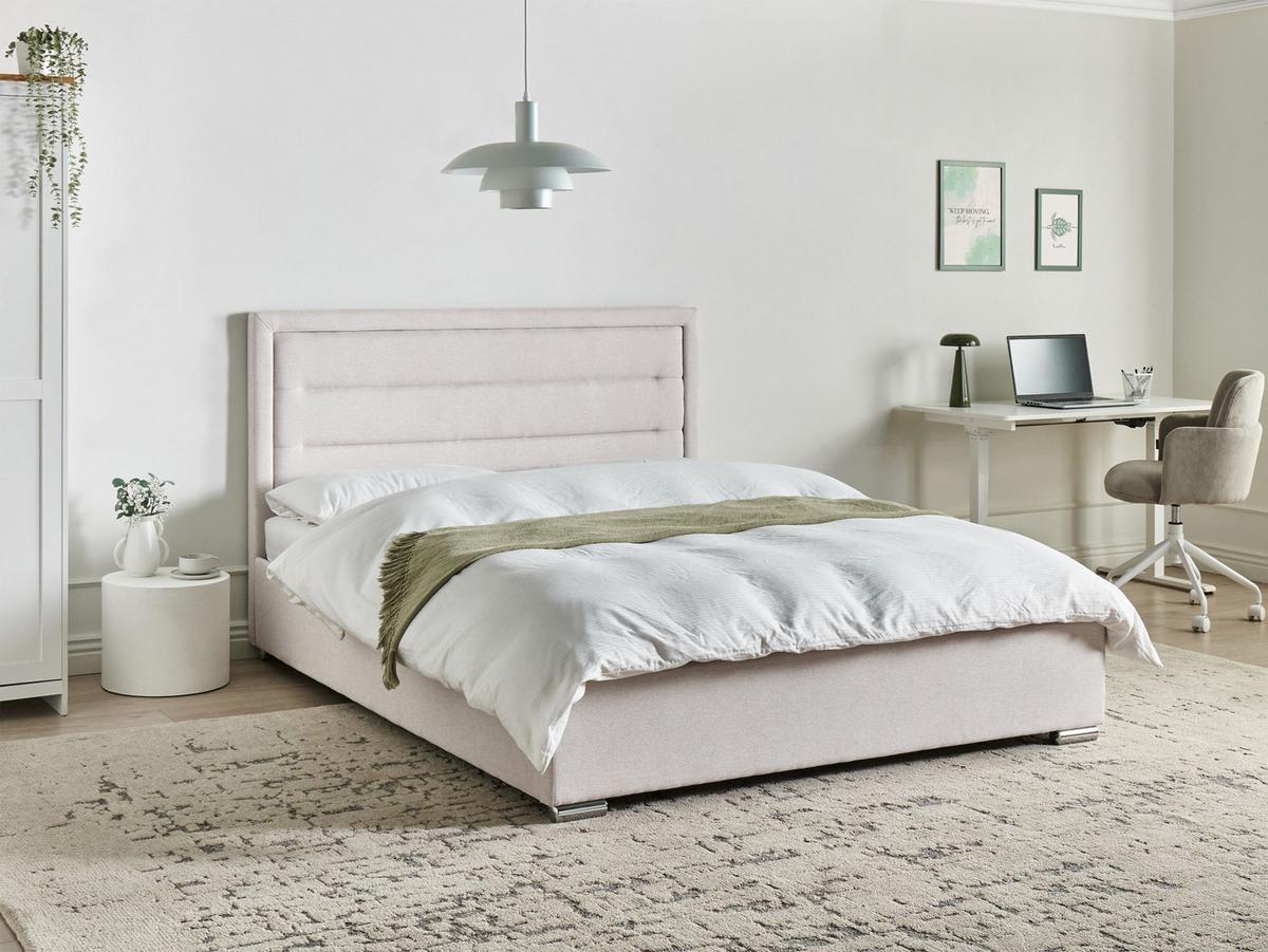 BETT mit Stauraum 160/200 cm Hellbeige Rouen - Beige, Textil (160/200cm) - Beliani