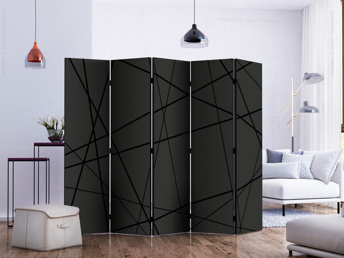 PARAVENT Akustik 5-tlg 225x172 cm Moderne Linien - Schwarz, Holz/Textil (225/172/3cm) - Muralo