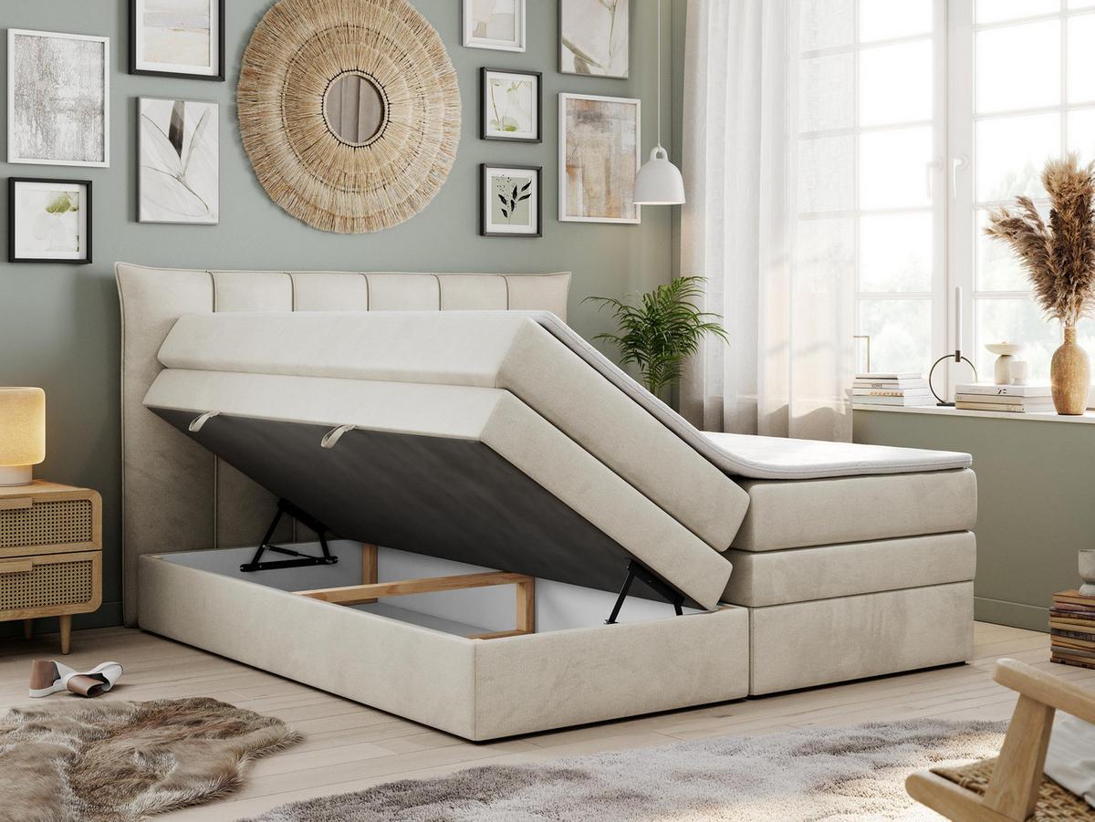 BOXSPRINGBETT PREMIUM 10 KING 180/200 Beige Velvet - H3 - Beige, Holz/Textil (180/200cm) - MKS
