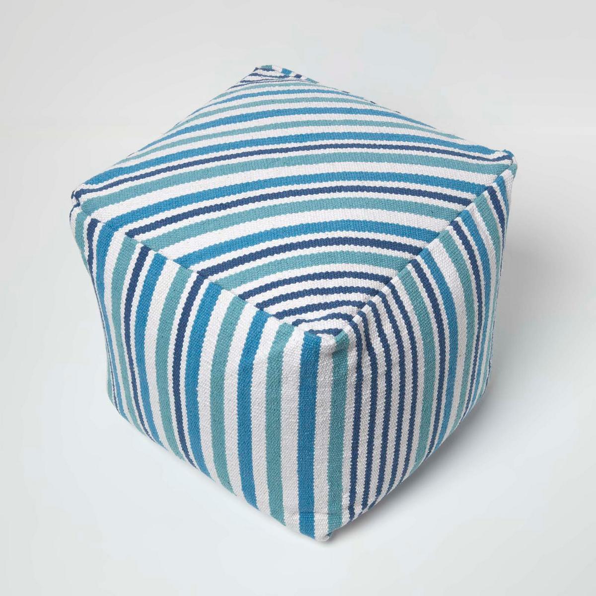 SITZWÜRFEL blau gestreift, 40/40/40 cm - Blau, Textil (40/40/40cm) - Homescapes