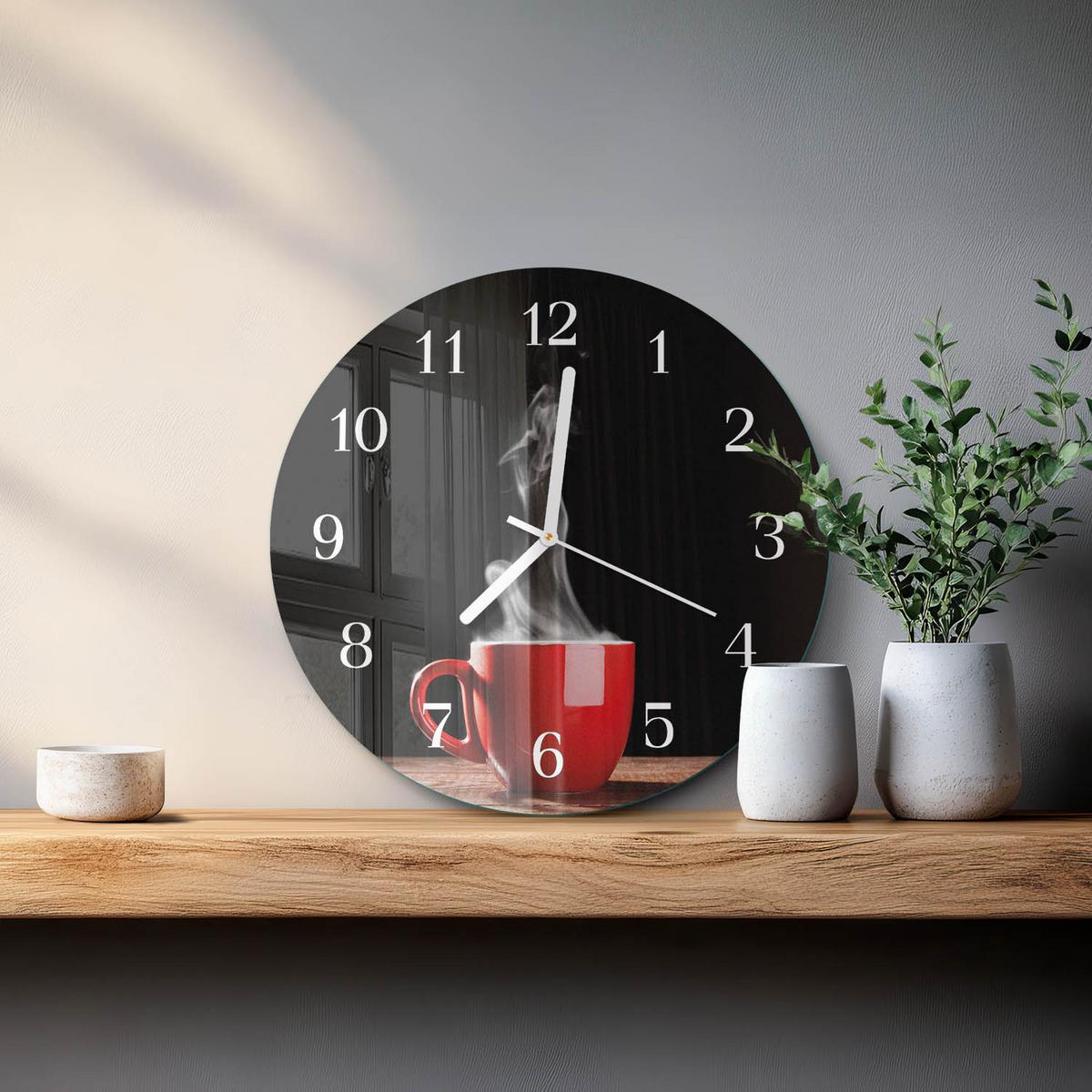 WANDUHR aus Glas Ø30 cm - Tasse Kaffee - Rot, Glas (30/30/0.4cm) - TULUP