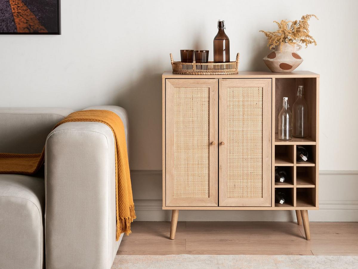 WEINREGAL Hellbraun Paget - Braun, Holzwerkstoff (83/89/39cm) - Beliani