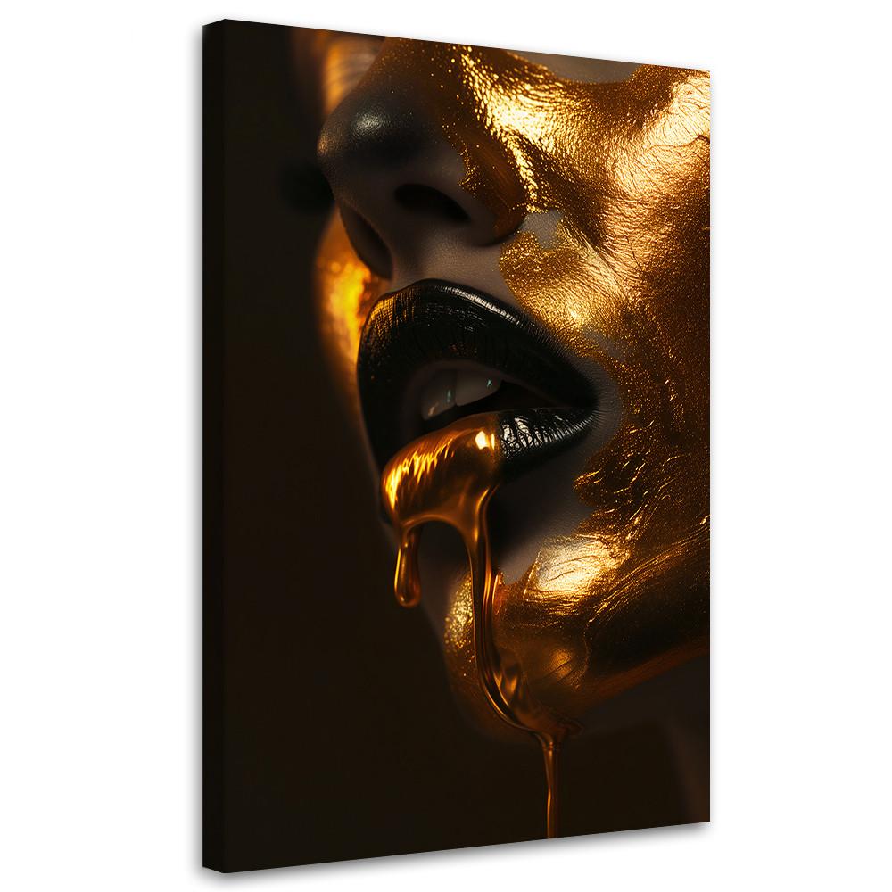 LEINWANDBILD Frau Mund Gold 40x60cm - Schwarz, Textil (40/60cm) - Feeby