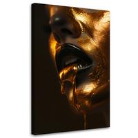 LEINWANDBILD Frau Mund Gold 40x60cm - Schwarz, Textil (40/60cm) - Feeby