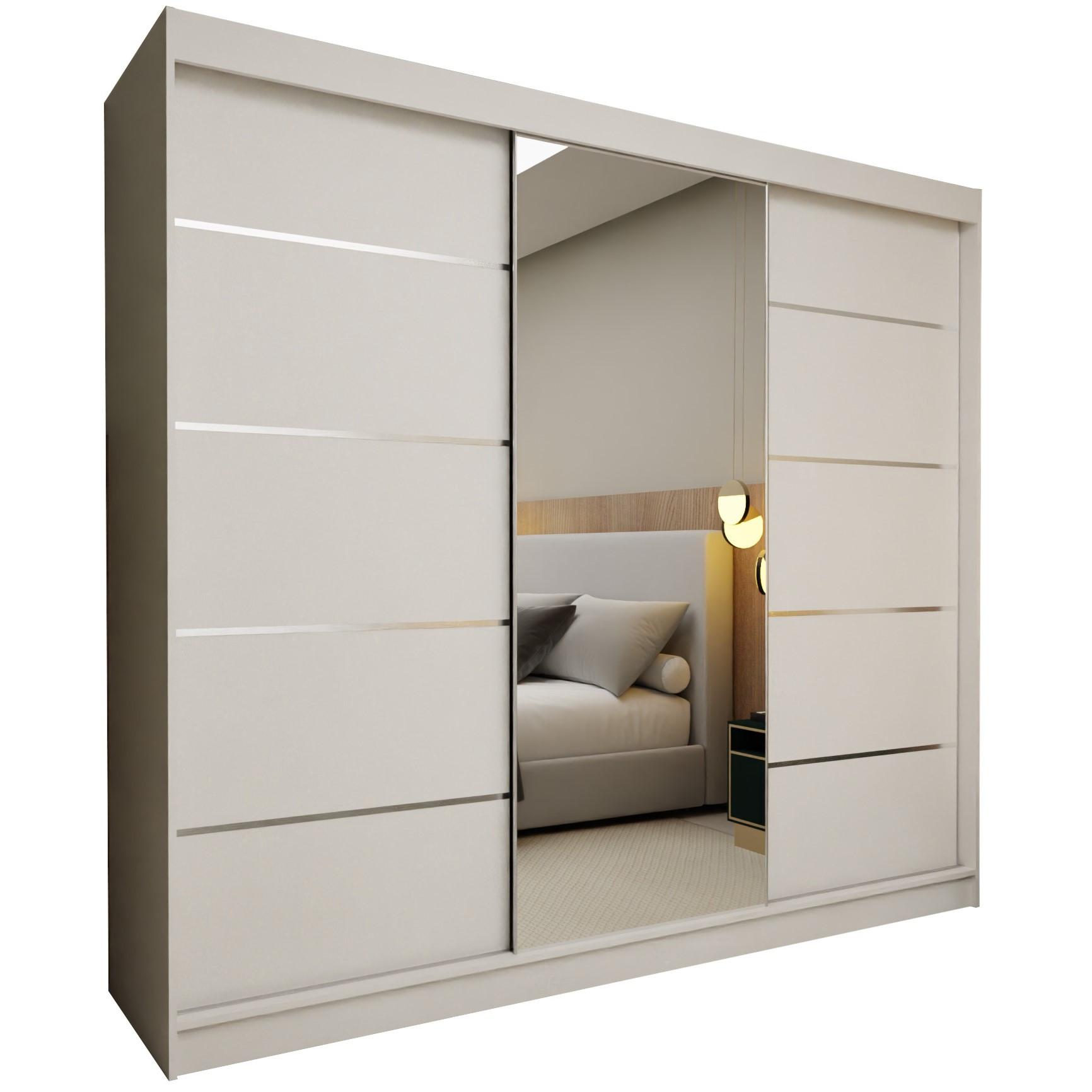 SCHWEBETÜRENSCHRANK MIRELLA 240/216/61 cm 3-türig mit Spiegel Weiß - Weiß, Holzwerkstoff (240/216/61cm) - MASSENO