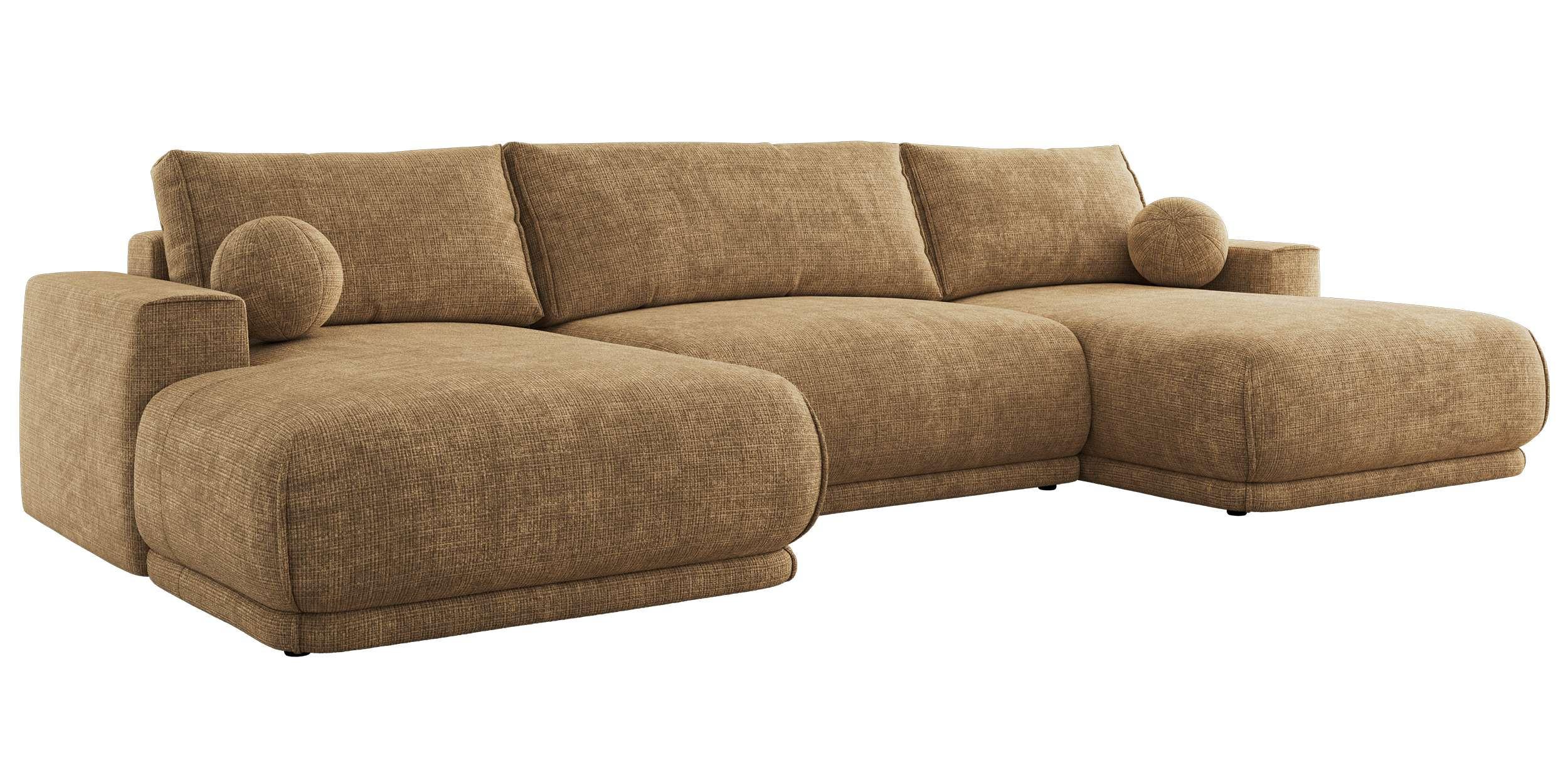 WOHNLANDSCHAFT RINA U Hellbraun Schenille grob gewebt - Hellbraun/Schwarz, Kunststoff/Textil (360/85/170cm) - MKS