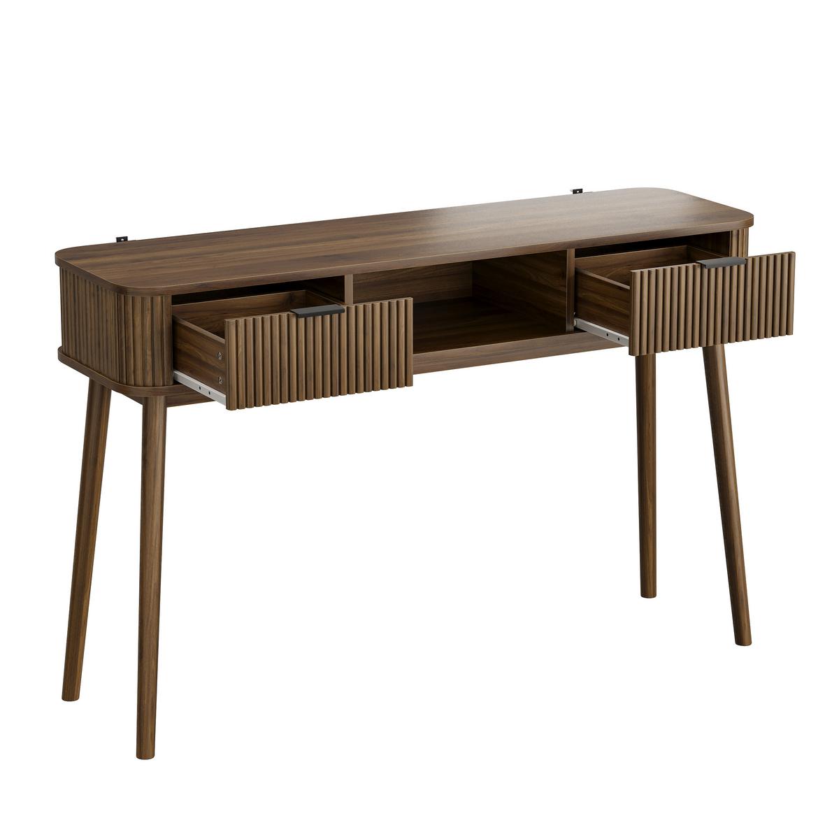 SCHREIBTISCH Mid-Century Walnuss-Optik mit 2 Schubladen & Ablage - Walnussfarben, Holzwerkstoff (35/120/77.6cm) - Urban Meuble