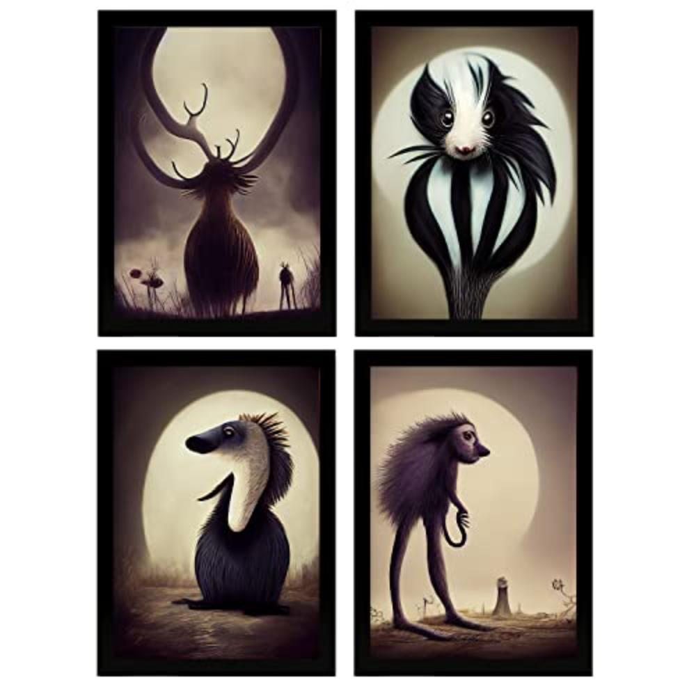 POSTER Set mit 4 Tier Braun im T Burton Goth Stil A3 Rahmenlos - Klar, Papier (29.7/3cm) - Nacnic
