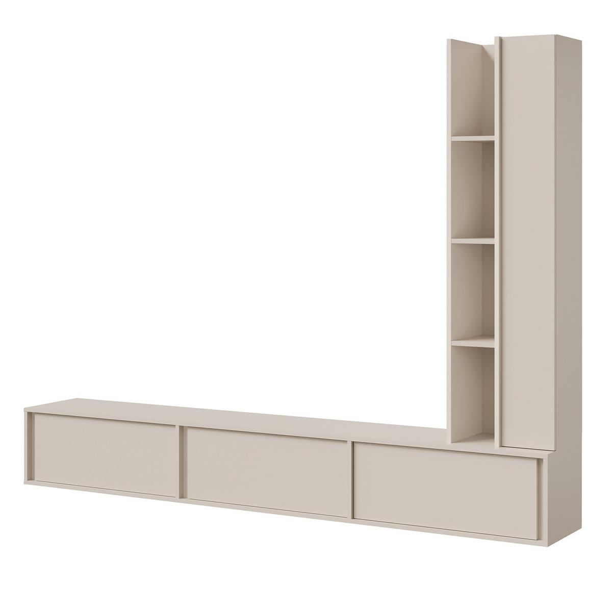 WOHNWAND Vero 2-teilig Wohnzimmer-Set mit TV-Lowboard und Hochschrank, Kaschmir - Kaschmir, Holzwerkstoff (230/185/35cm) - Beautysofa