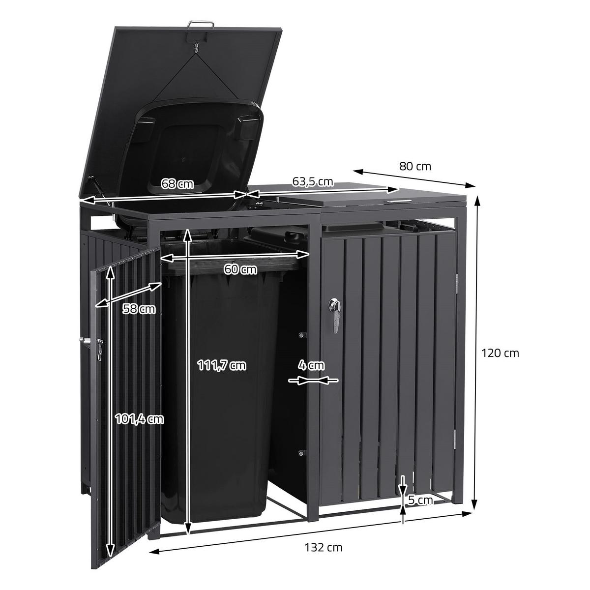 MÜLLTONNENBOX 4er Anthrazit - Anthrazit, Metall (264/120/80cm) - ML-DESIGN