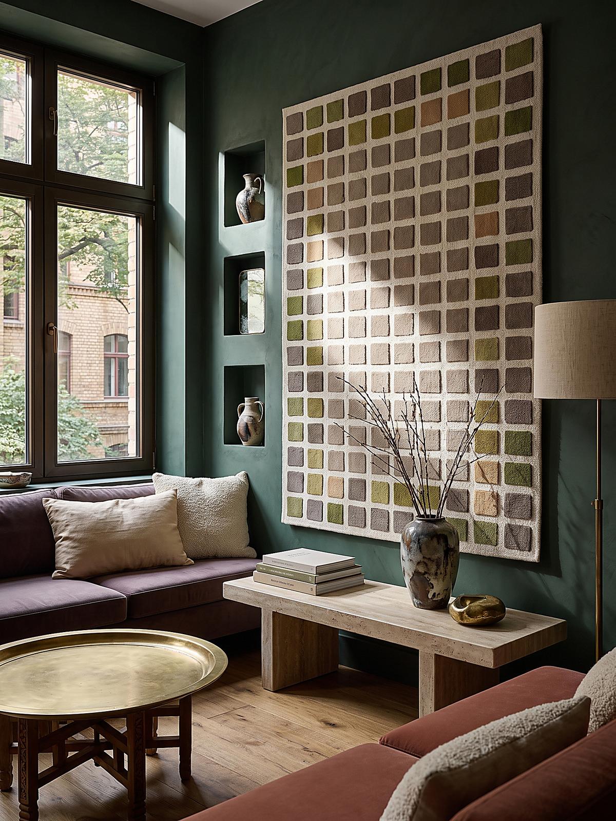 WOLLTEPPICH handgetuftet HAMPS, Quadratraster, Erdtöne-Grün, 200 x 290 cm - Grün, Textil (200/290cm) - KADIMA DESIGN