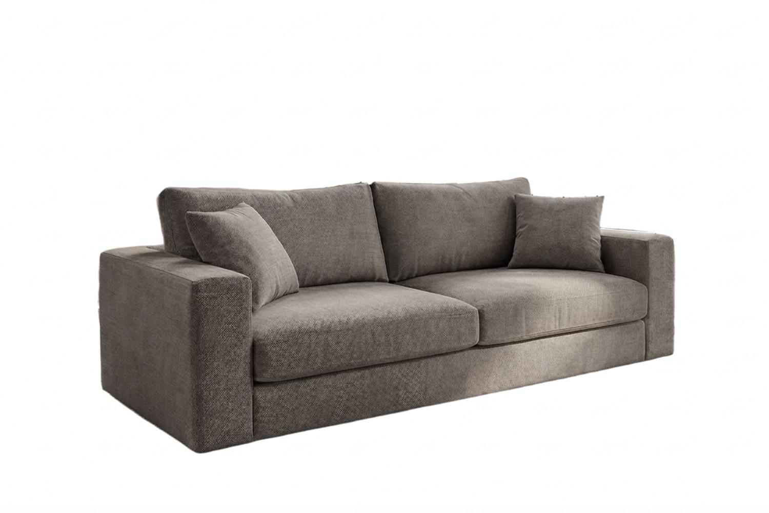 SOFA AMINA Taupe Flachgewebe - Taupe/Schwarz, Buchenholz/Textil (228/82/101cm) - KAWOLA