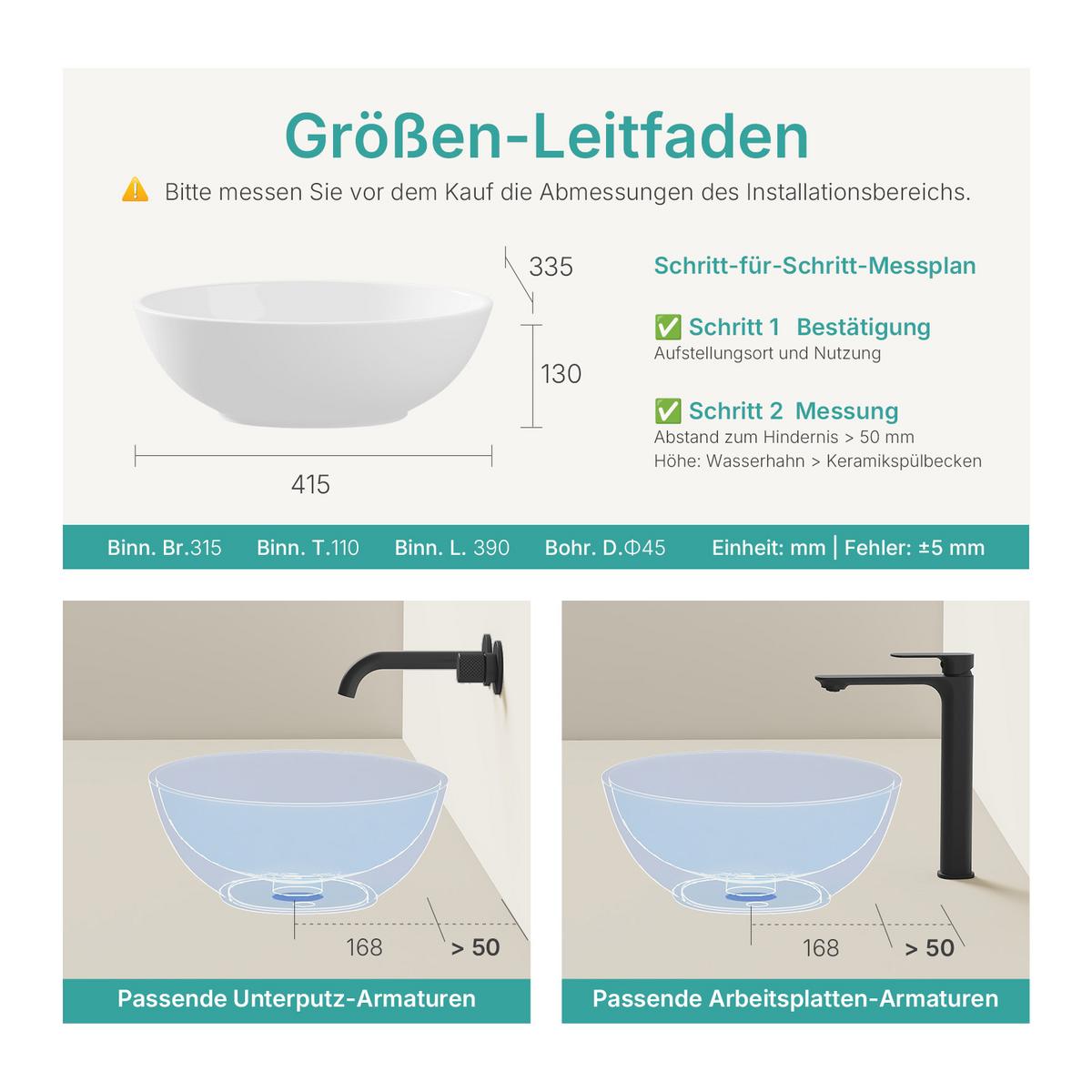 WASCHBECKEN mit pflegeleichter Oberfläche Weiß 41,5 / 33,5 / 13 cm - Weiß Hochglanz, Keramik (41.5/13/33.5cm) - EMKE