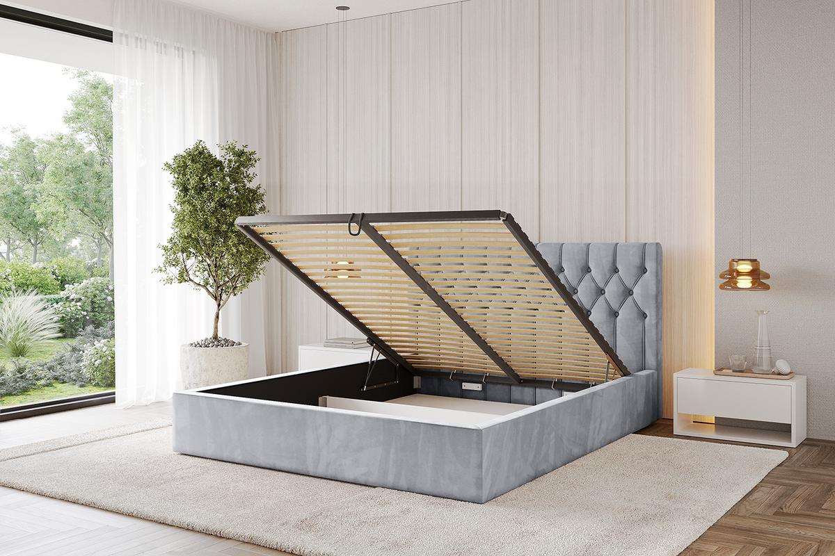POLSTERBETT mit Bettkasten und Lattenrost, Boxbett ohne Matratze - RENO 180x200 Hellgrau - Hellgrau, Holzwerkstoff/Textil (180/200cm) - ALTDECOR