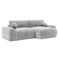 ECKSOFA Puffy mit Schlaffunktion und Bettkasten - besonders weich und puffig aus Hellgrau Stoff mit Chenillestruktur - Ottomane rechts - Hellgrau/Schwarz, Holz/Kunststoff (266/138cm) - S-Style Möbel