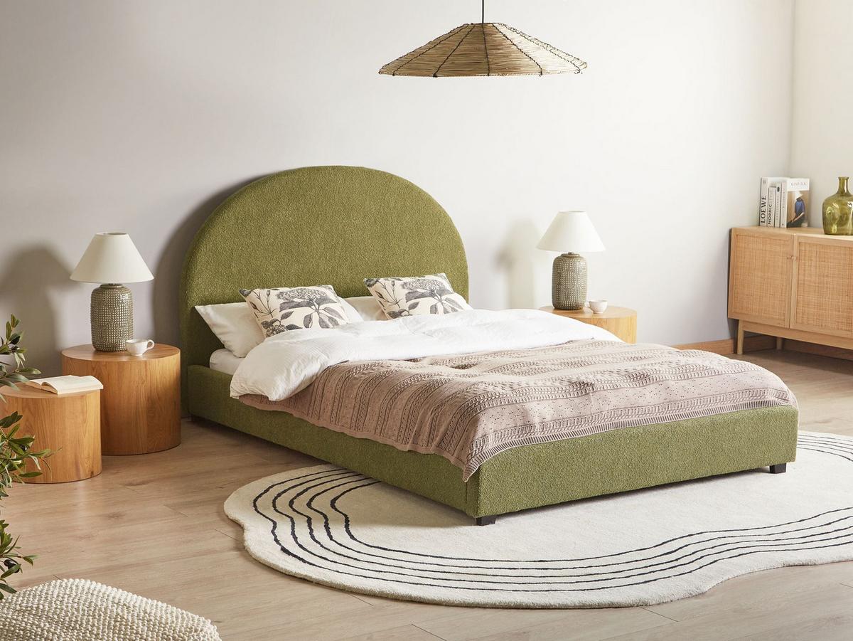 BETT mit Lattenrost 140/200 cm Bouclé Olivgrün Vaucluse - Grün, Textil (140/200cm) - Beliani