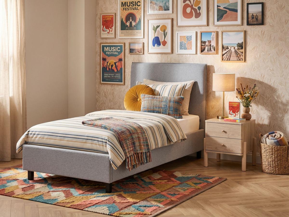 BETT mit Lattenrost 90/200 cm Stoff Hellgrau Sennez - Hellgrau, Textil (90/200cm) - Beliani
