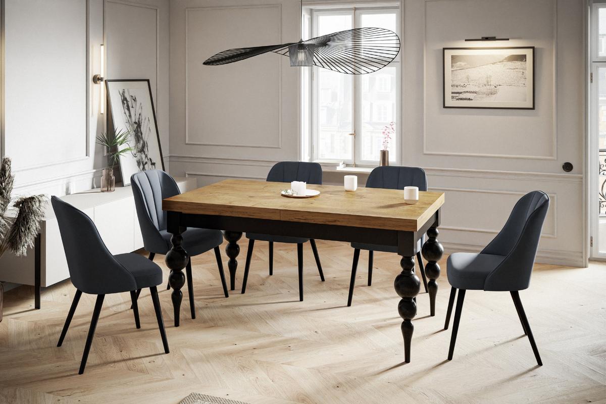 RECHTECKIGER Esszimmertisch LENA, ausziehbarer Tisch, Größe: 170-250X90X78,5 cm, Wohnzimmertisch Farbe: LANCELOT, mit Tischbeinen in Farbe Schwarz - Beige/Schwarz, Holzwerkstoff (170/80/79cm) - Alpi-Möbel