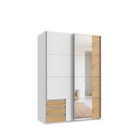 SCHWEBETÜRENSCHRANK 2-türig B135/H198/T65 cm, Kleiderschrank in Weiß mit Spiegel, 1x Tür & sichtbare Schubkästen in Eiche Artisan Dekor / 22676 - Eichefarben/Alufarben, Holz/Holzwerkstoff (135/198/65cm) - luma-home