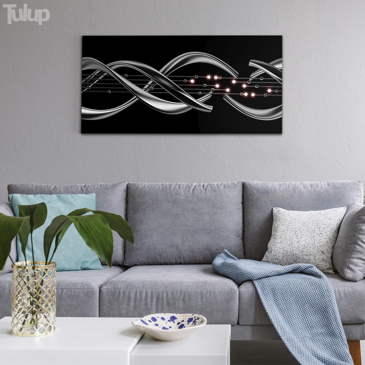 GLASBILD 120x60 cm Moderne Kunst - Silberfarben/Schwarz, Glas (120/60cm) - TULUP