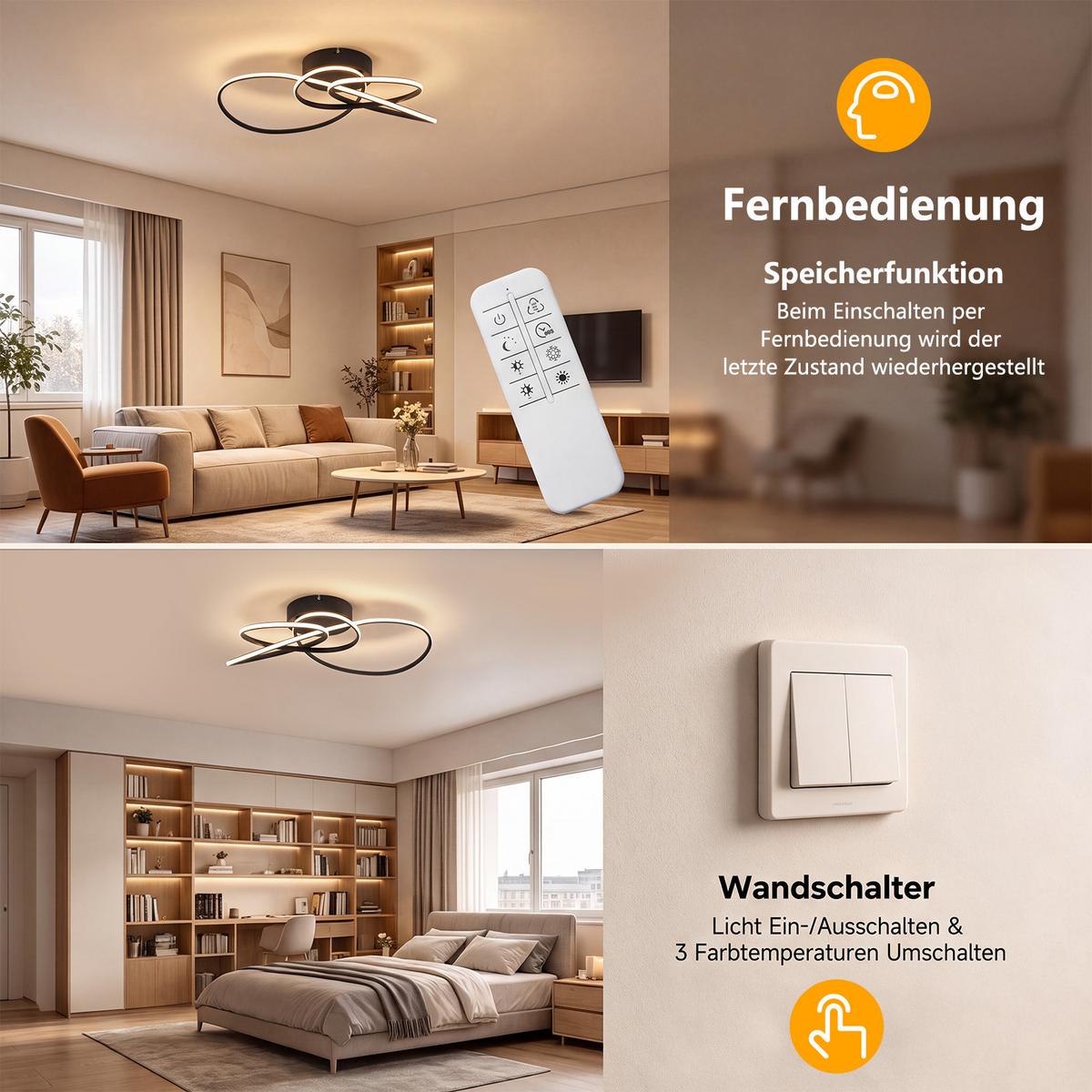 LED DECKENLEUCHTE Myvin 52.5/35.5/11.5 cm - Schwarz, Kunststoff/Metall (52.5/34.5/11.5cm) - ZMH