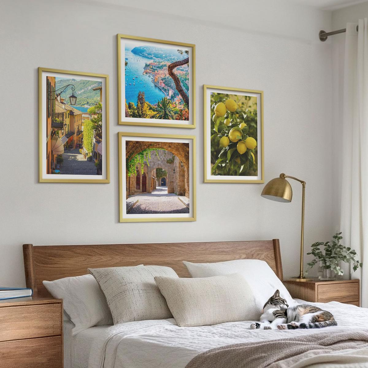 BILDER SET 4er Set - 50x50 cm & 40x60 cm Goldrahmen - Straßen am Meer, ein Meer aus Zitronen - Goldfarben, Kunststoff (50/50cm) - TULUP