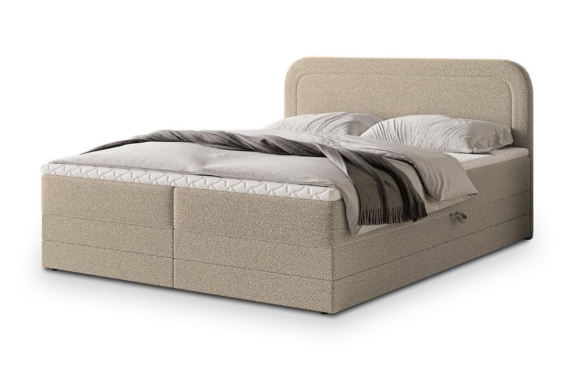 BOXBETT ARMEL 180x200 cm mit Matratze und Topper - Beige - Beige, Holz (180/200cm) - MASSENO