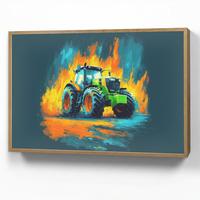 WANDLEUCHTE MIT AKKU Abstrakt - Traktor - Grün 90x60 cm - Dunkelblau, Holzwerkstoff (90/60/8cm) - OnlyWow