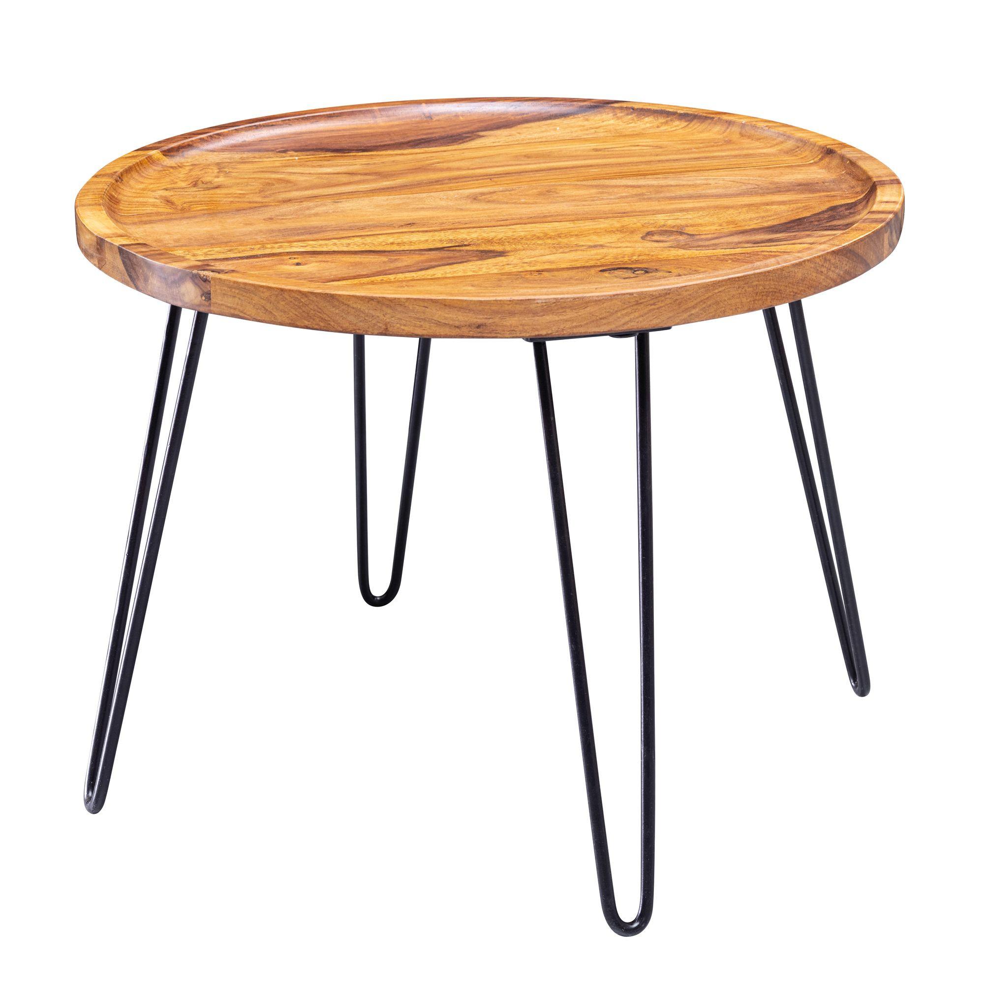 COUCHTISCH Rund Sheesham Massivholz Haarnadelbeine 60x45x60 cm - Schwarz/Braun, Holz/Metall (60/60/45cm) - KADIMA DESIGN