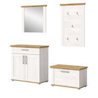 GARDEROBE Set 4-teilig weiß Lärche 190 cm, Komplettset im Landhaus-Stil - Silberfarben/Weiß, Glas/Holzwerkstoff (190/196/39cm) - Inn.Furn