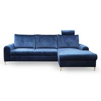 ECKSOFA VERONA R-S Blau Velours-Stoff mit Schlaffunktion - Blau, Holz (251/164cm) - MASSENO